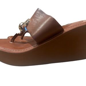 ALDO  Dreamer Thong sandal  Wedge heel Size US 7 Cognac Open Toe